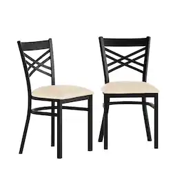 Emma + Oliver - 2 Pack "X" Back Metal Restaurant Chair - Tan Vinyl Seat/Black Metal Frame