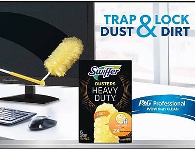 TRAP & LOCK DUST & DIRT

Swiffer Dusters Heavy Duty

360°

P&G Professional WOW that's CLEAN

6 Dusters

2X
