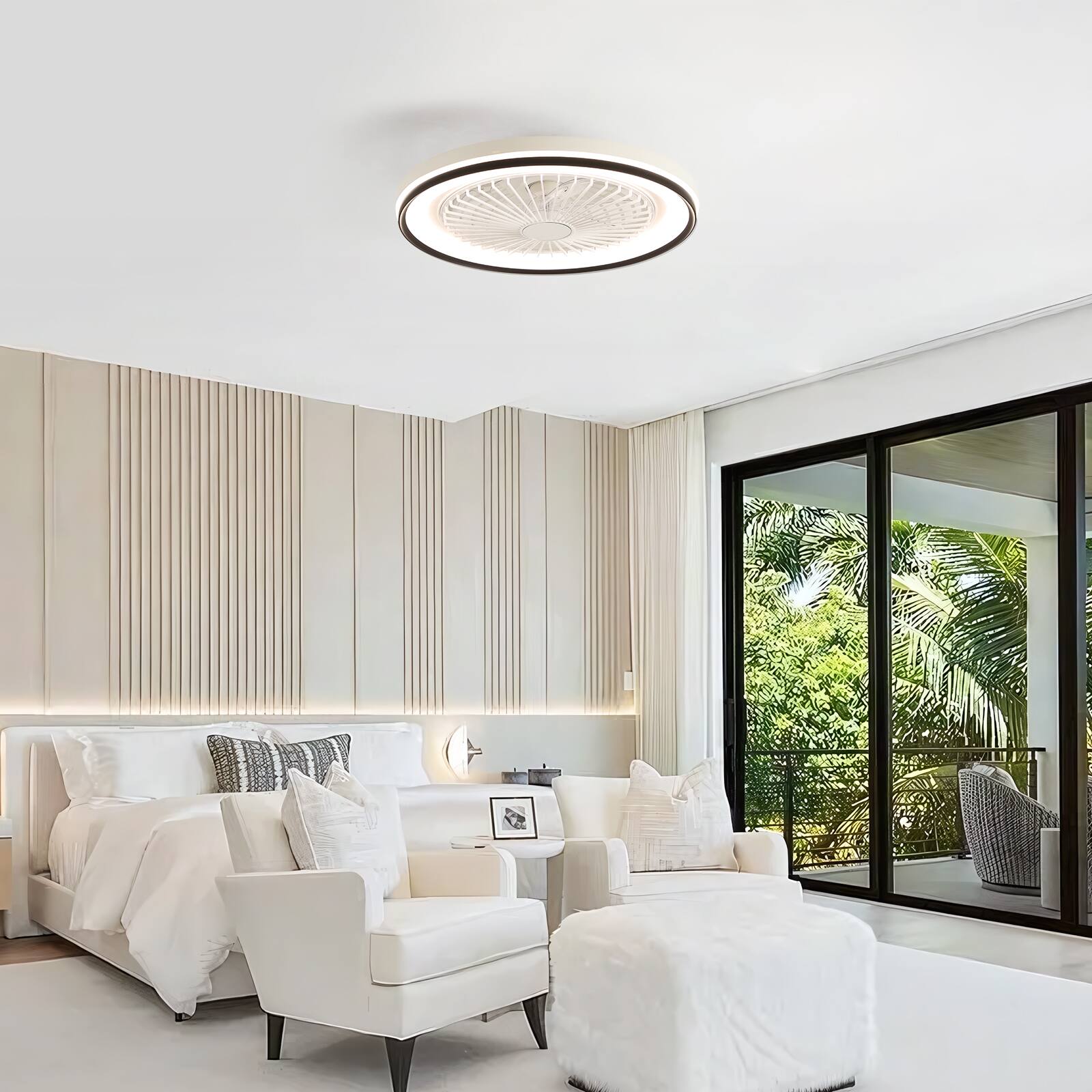 Alt View 4. Loheer - Loheer 19 Inch RGB Enclosed Ceiling Fan with Light Flush Mount Bladeless Dimmable LED Low Profile Fan with Remote.