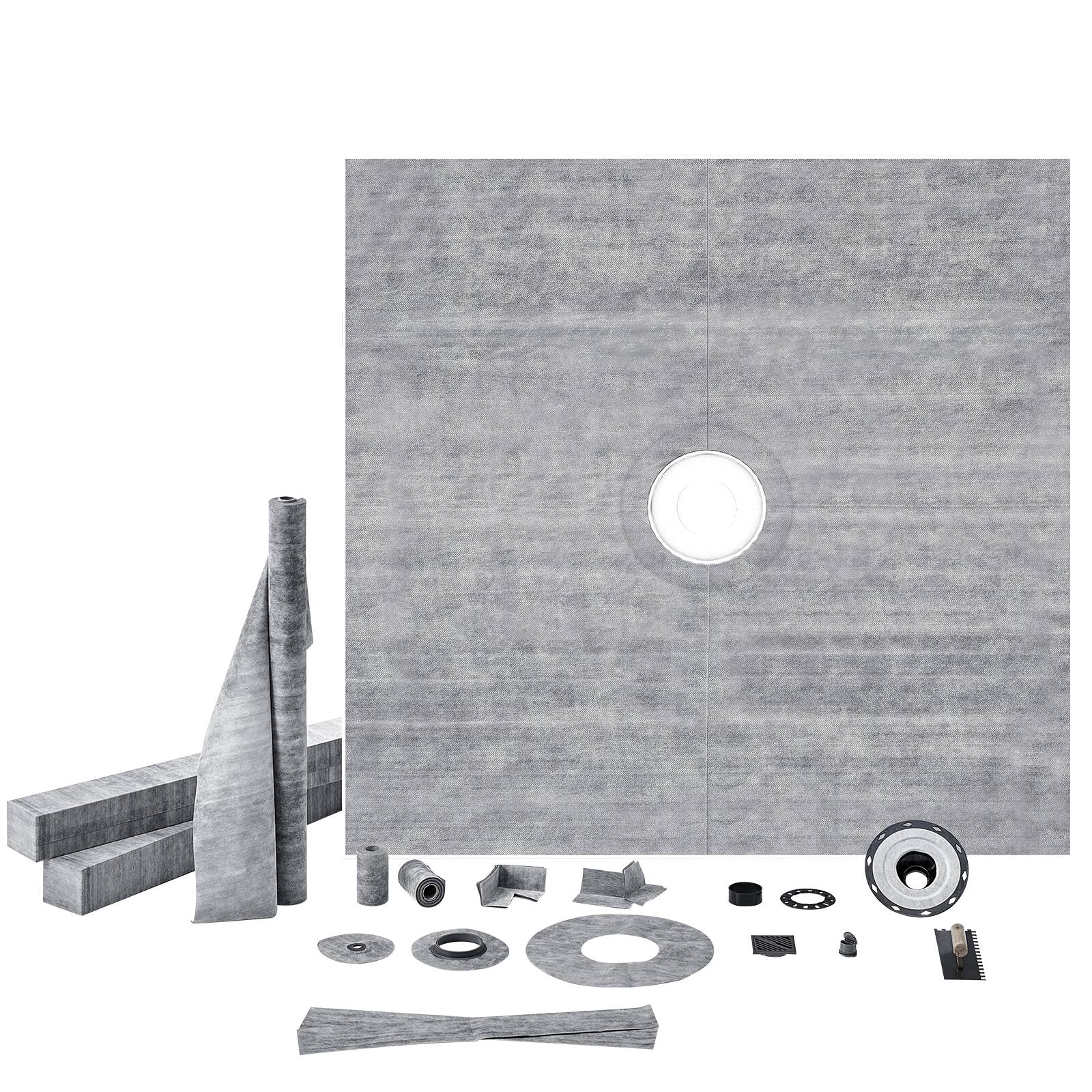 Alt View 5. VEVOR - Shower Curb Kit, 72"x72" Shower Pan Kit with 2" PVC Central Flange, 4" Stainless Steel Grate - Gray.