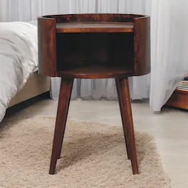 Artisan Furniture - Solid Wood Chestnut Round Open Slot Bedside - Brown