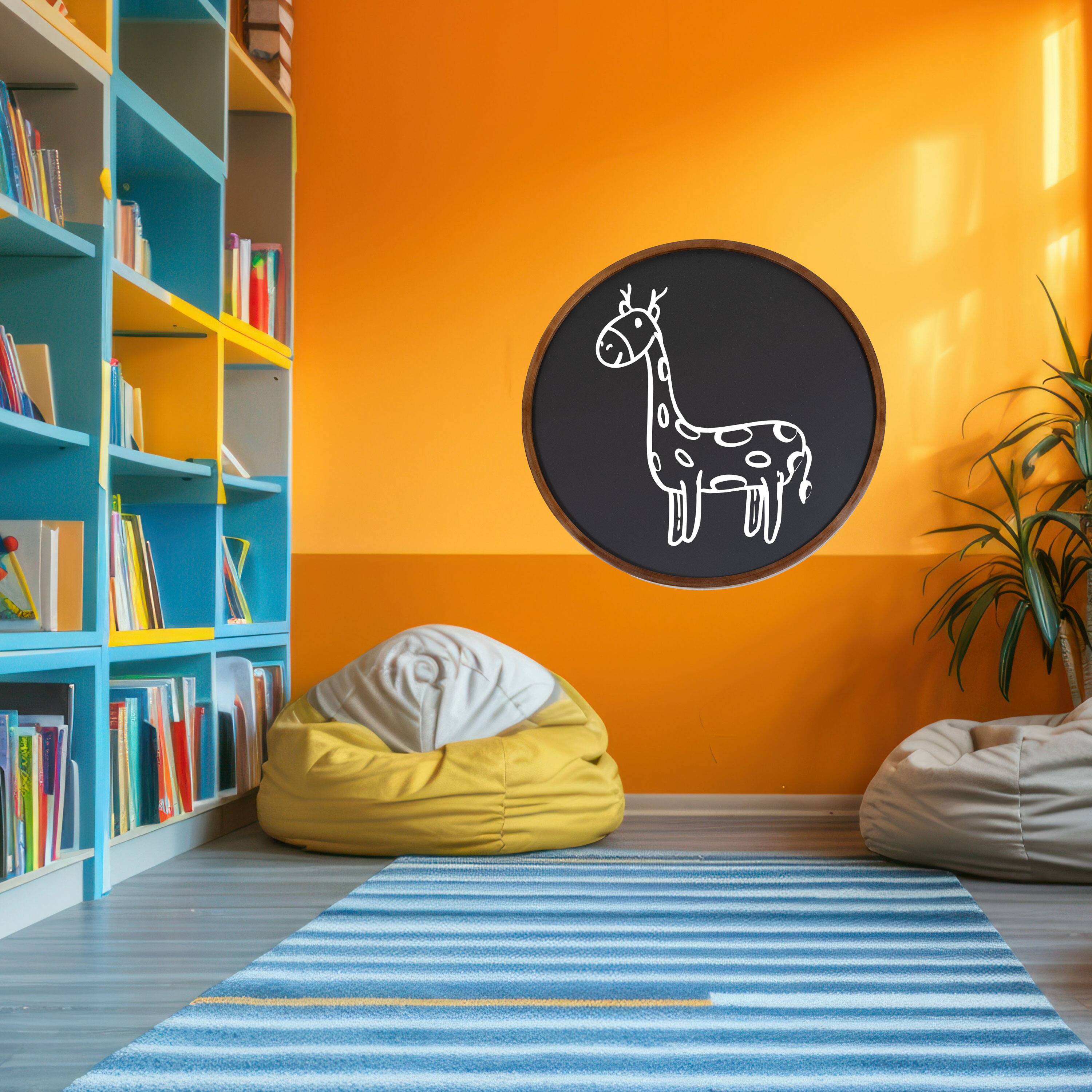 Alt View 1. Sunnydaze - Round Magnetic Wall Chalkboard with Frame - Rustic Brown.