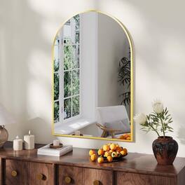 Homhougo - Arched Wall Mirror Modern Gold Metal Frame Tempered Glass