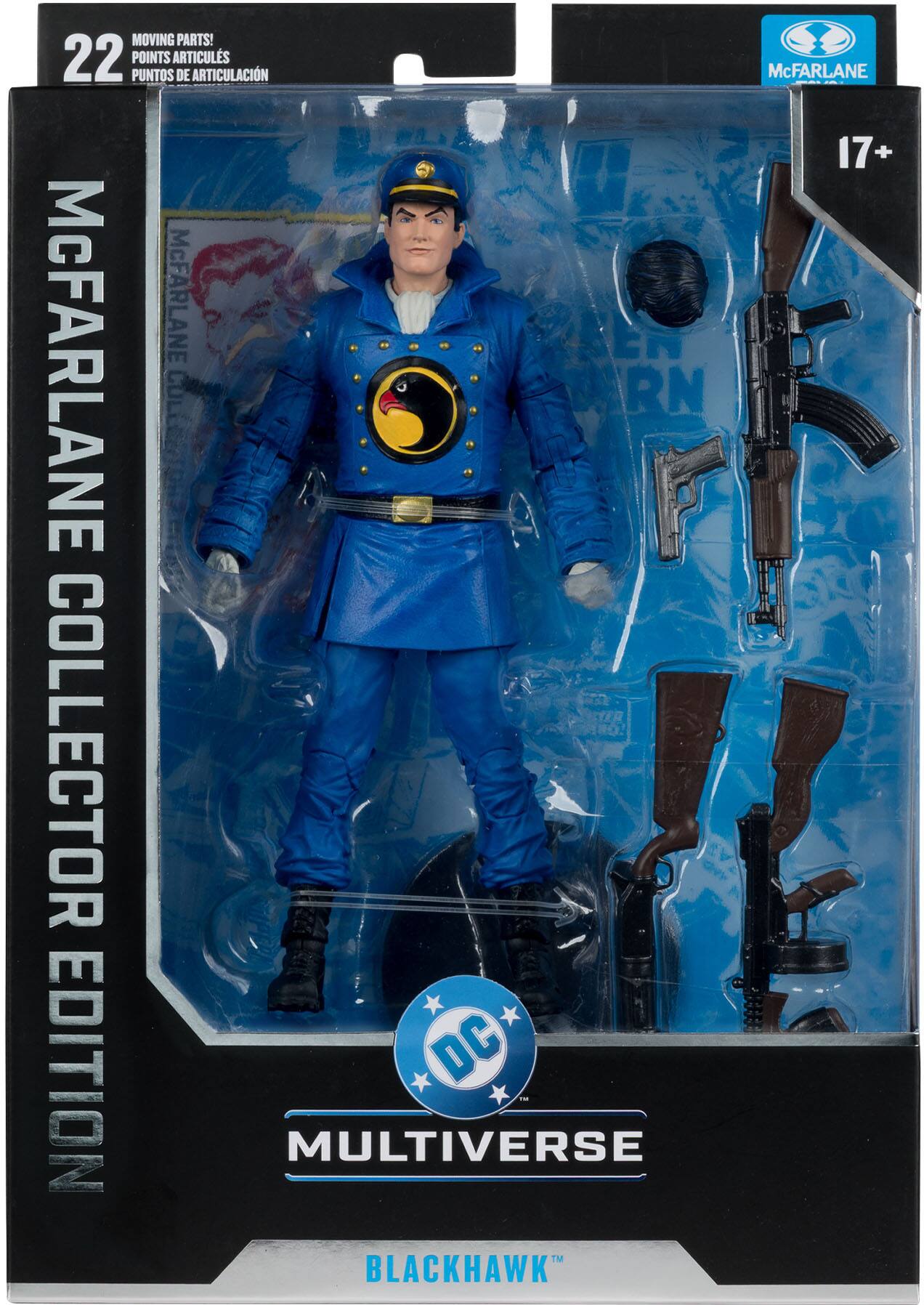 MOVING PARTS!  
22 POINTS ARTICULATIONS  
PUNTOS DE ARTICULACIÓN  

McFARLANE COLLECTOR EDITION  

DC MULTIVERSE  
BLACKHAWK  

17+
