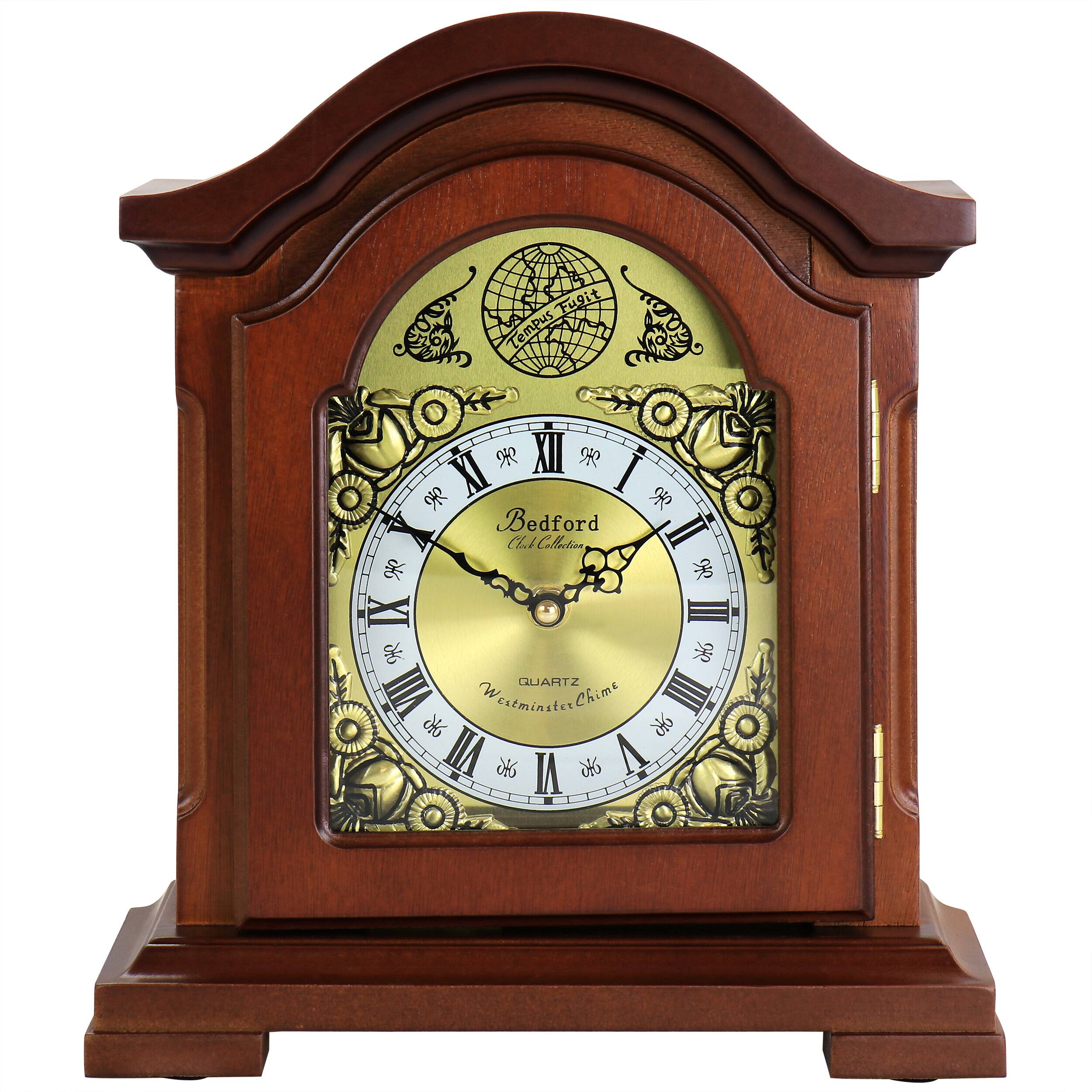Bedford Clock Collection - Mahogany Mantel Clock with Chimes - Brown