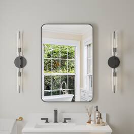 WELLFOR - 24 in. W x 32 in. H Rectangular Aluminum Framed Wall-Mounted Bathroom Vanity Mirror - Matte Black