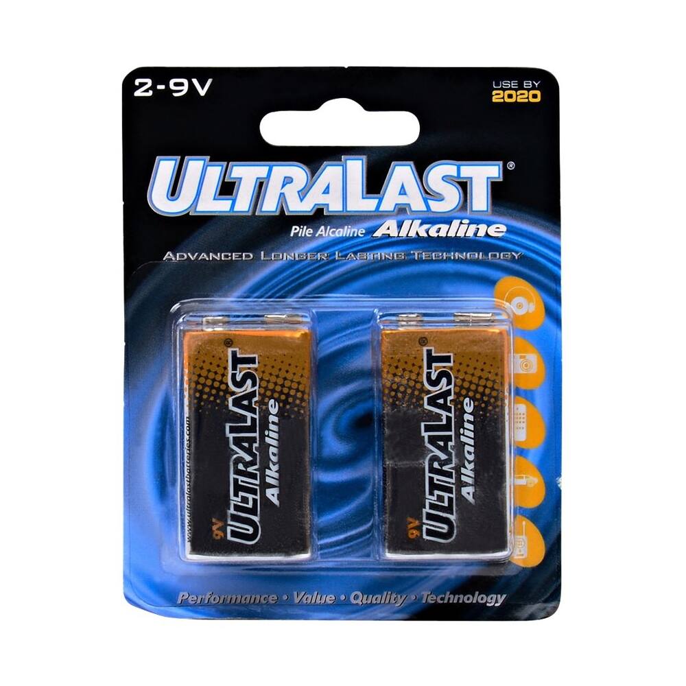 Front. UltraLast - Alkaline 9V Batteries (2-Pack) - Silver.