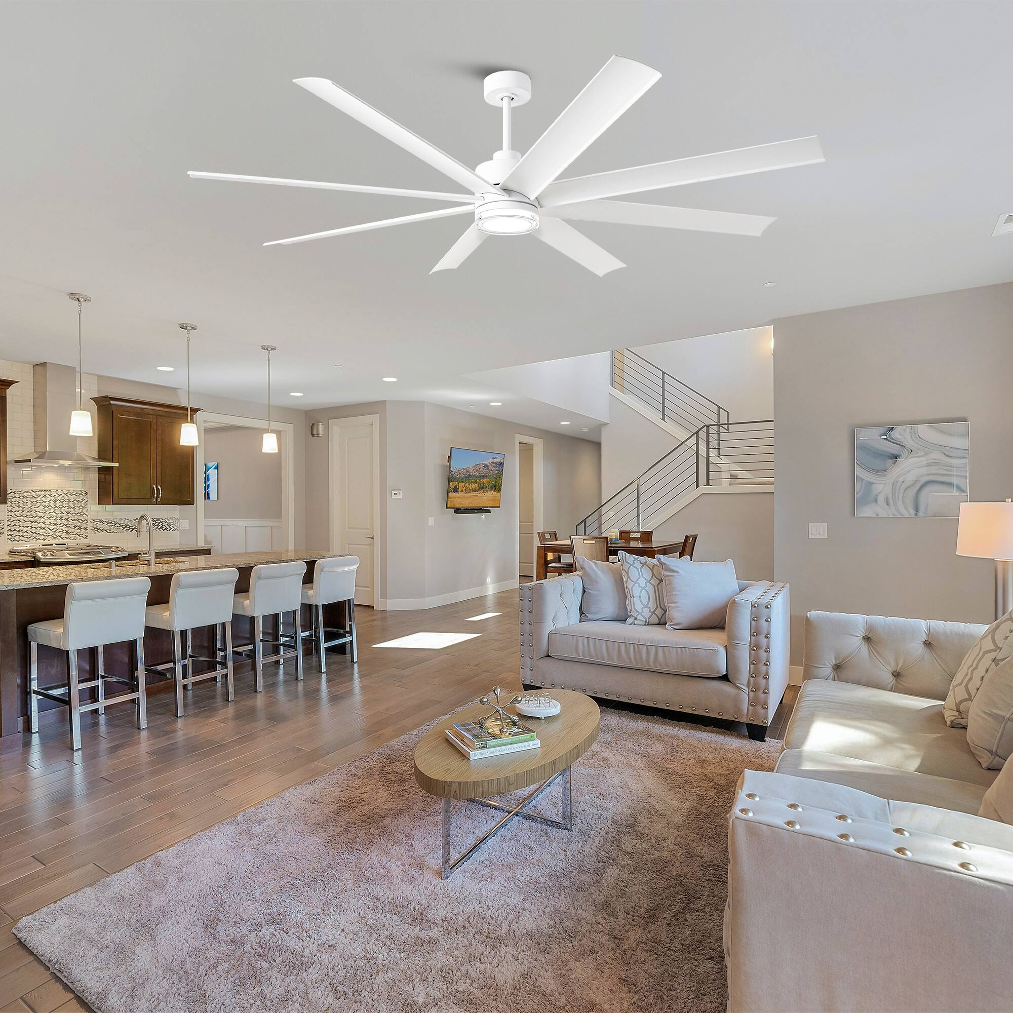 Alt View 1. Parrot Uncle - 72" Modern White Large Smart Ceiling Fan with Light and Remote, App Control, Voice Control - White.