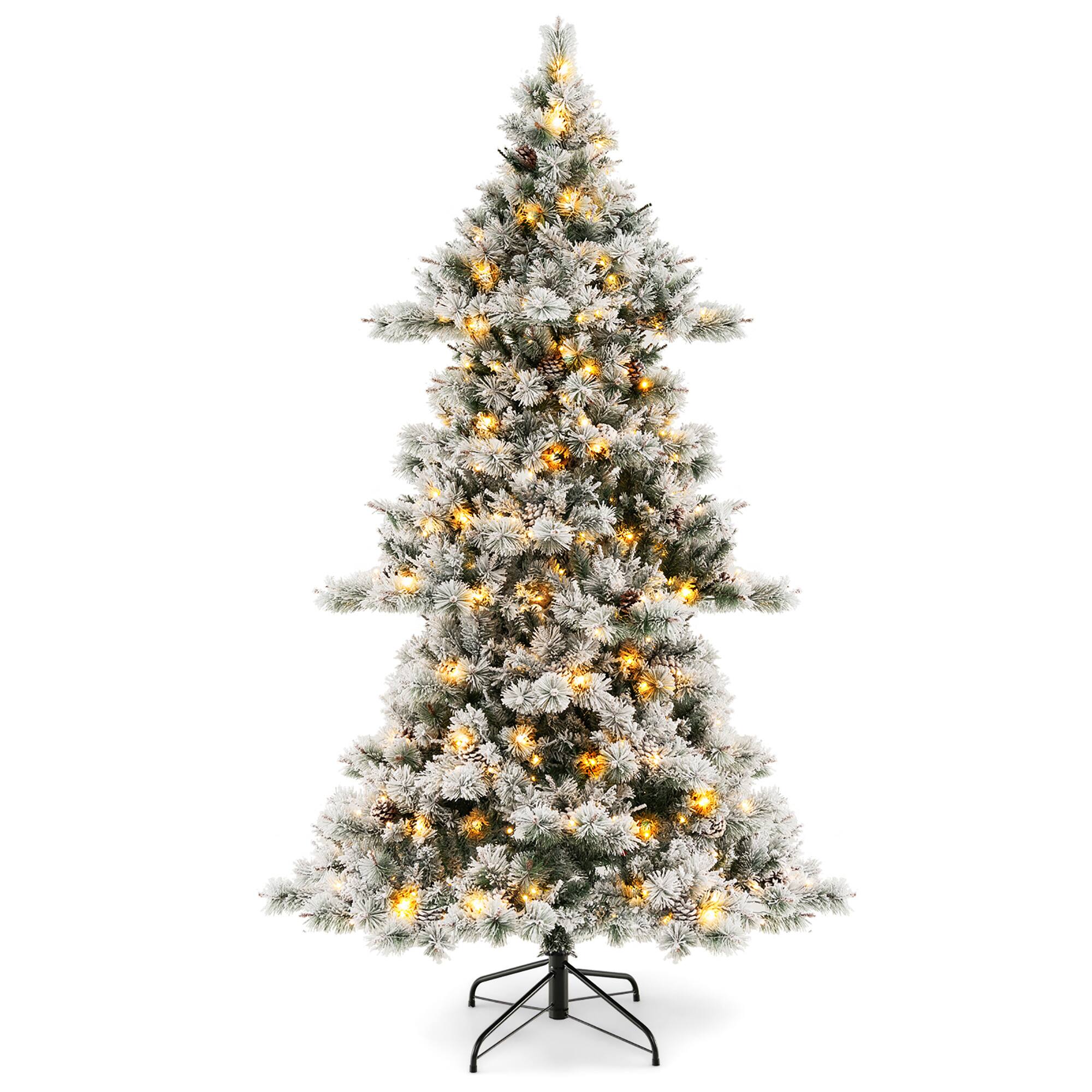 Alt View 9. Gymax - Gymax 7 FT Pre-Lit Snow-Flocked Christmas Tree Artificial Hinged Xmas Tree w/ 1057 Branch Tips & 420 LED Lights - Green, White.