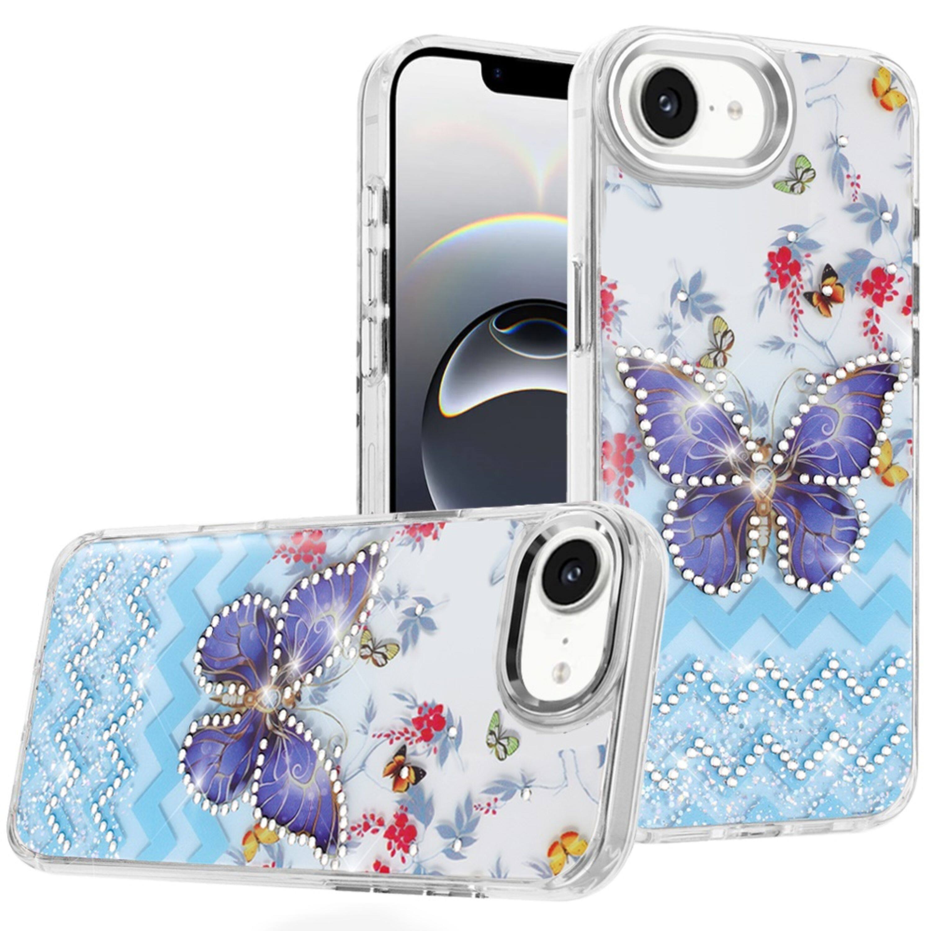 Front. Kitcheniva - Elegant Epoxy Crystal Jewel Decorative Case With Tempered Glass For iPhone 16e/17e D - Multicolor.