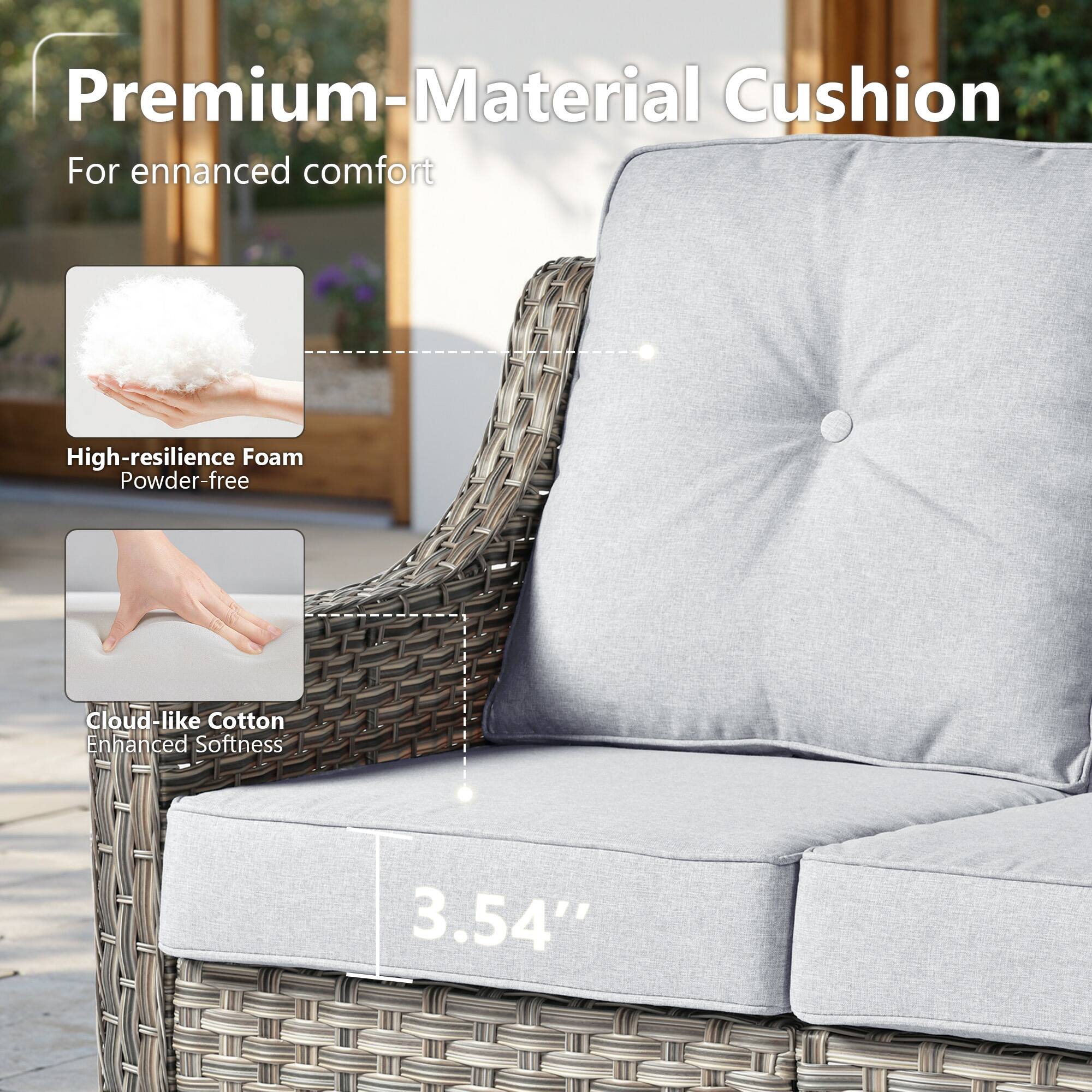 Premium-Material Cushion  
For enhanced comfort  

High-resilience Foam  
Powder-free  

Cloud-like Cotton  
Enhanced Softness  

3.54"