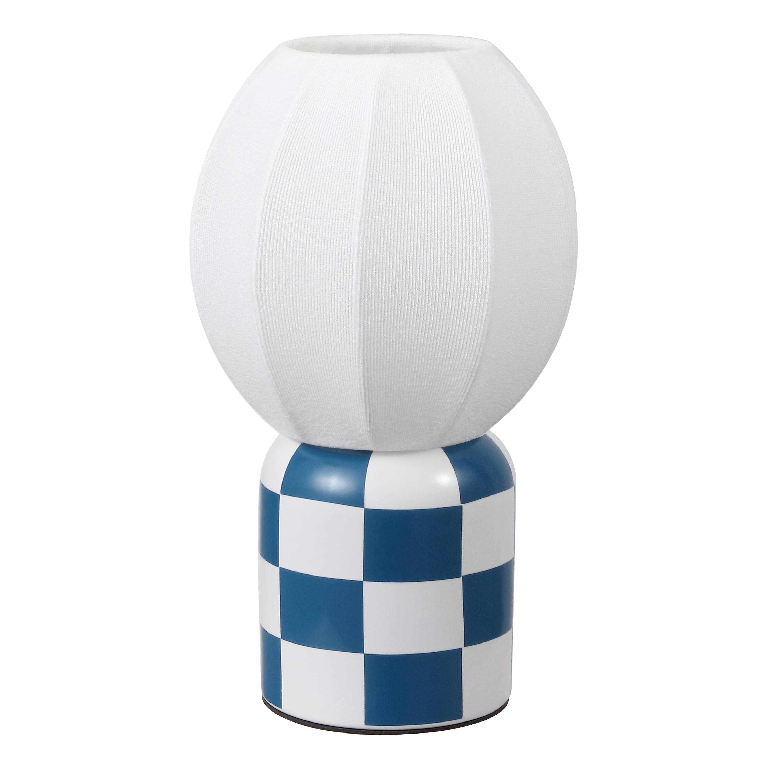Alt View 7. Jonathan Y - Valarie 10.3 in. Contemporary Modern Checkerboard Ceramic with Ribbed Cocoon Globe Shade LED Mini Table Lamp, Navy/White - Navy/White.