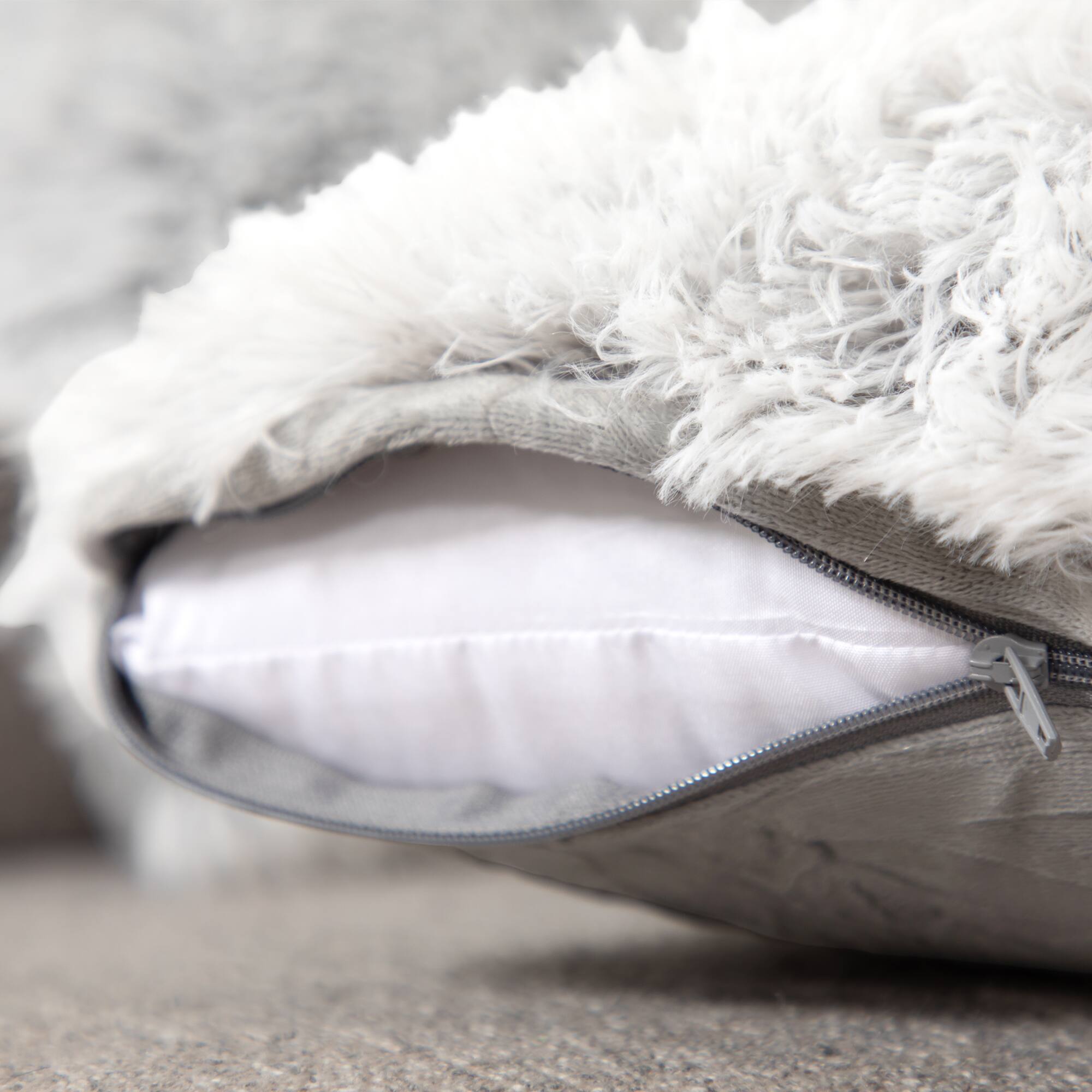 Alt View 1. Cheer Collection - Plush Shaggy Long Hair Faux Fur Lumbar Accent Pillows with Inserts, 12 x 20 in, Set of 2 - Gray Ombre - Gray.