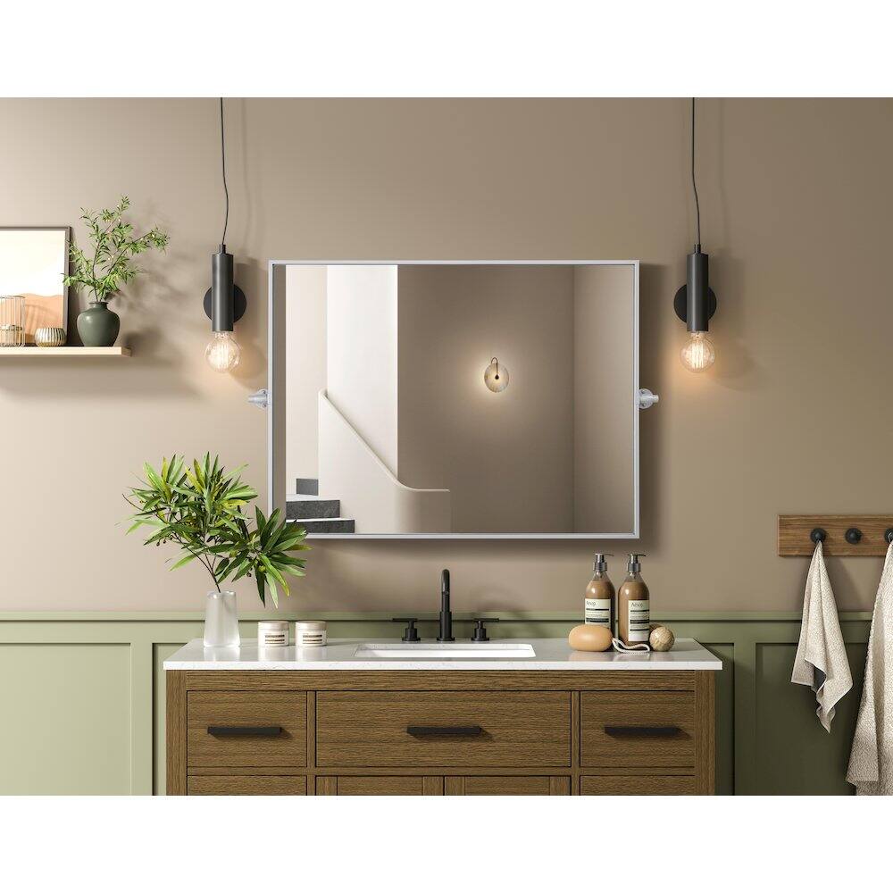 Alt View 10. Elegant Kitchen and Bath - Amoura 27X36 Pivot Mirror In Silver - Silver.