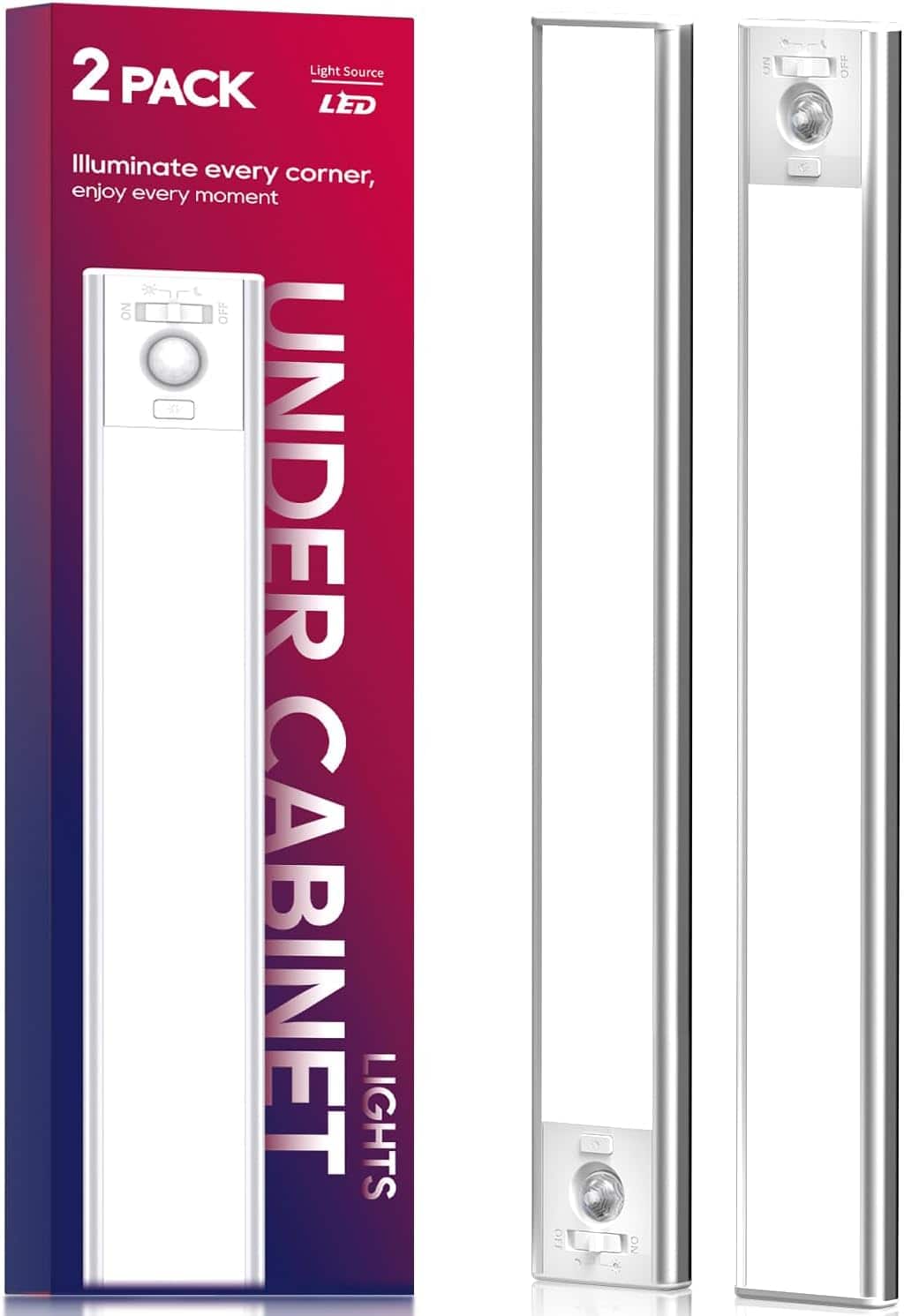 ACJPR - Rechargeable Motion Sensor LED Under Cabinet Light, Dimmable, 2-Pack (74)