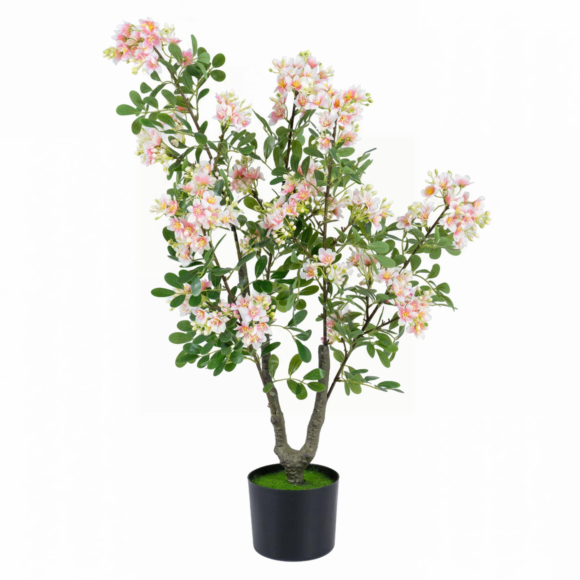 Front. Boyel Living - 36" Set of 1 Artificial Impatiens Tree with Mini Fruits and Silk Flowers-Pink - Pink.