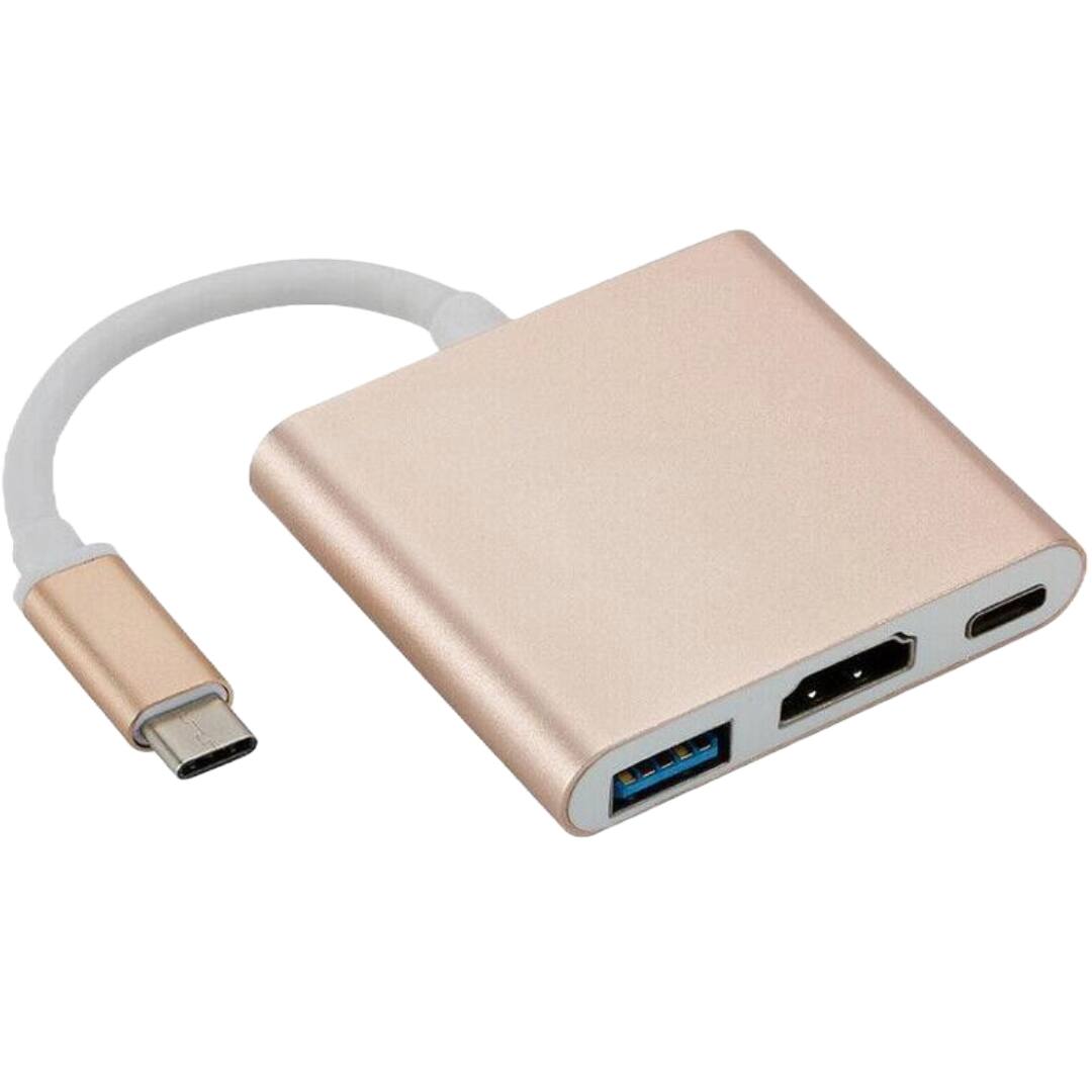 Front. Sanoxy - Type C USB 3.1 USB-C 4K HDMI USB 3.0 Adapter Cable 3 in 1 Hub - Gold.