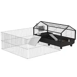 Pawhut - Small Animal Playpen Cage with Rolling Caster