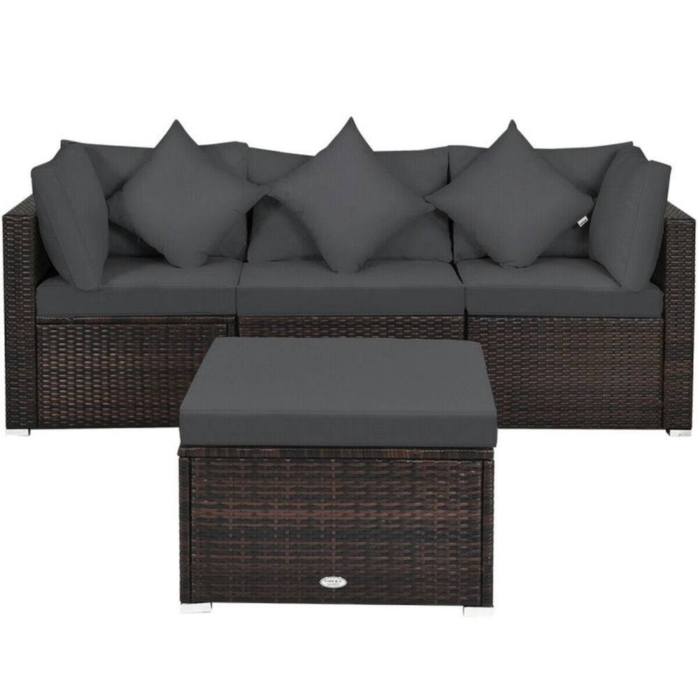 Alt View 5. Pefilos - 4 Pieces Patio PE Rattan Wicker Furniture Set with 2 Corner Sofas, Cushioned Sofa Furniture Set - Black.