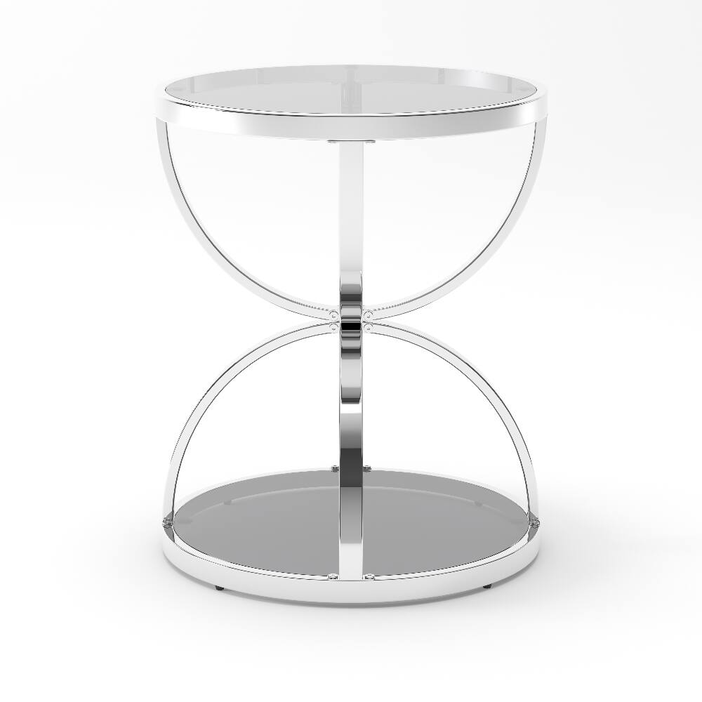 Alt View 2. Loheer - Loheer 19.69" Modern Glass Side Table, 2 Tier Silver Round Coffee Table, Chrome Finish Nightstand for Living Room - Silver.