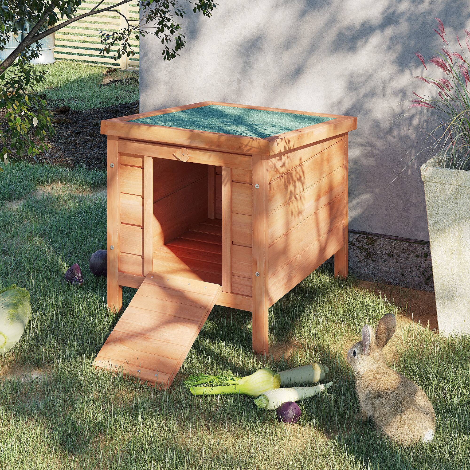 Angle. Pawhut - Small Wooden Rabbit Hutch Bunny Cage Guinea Pig Cage Duck House Dog House with Openable & Waterproof Roof.