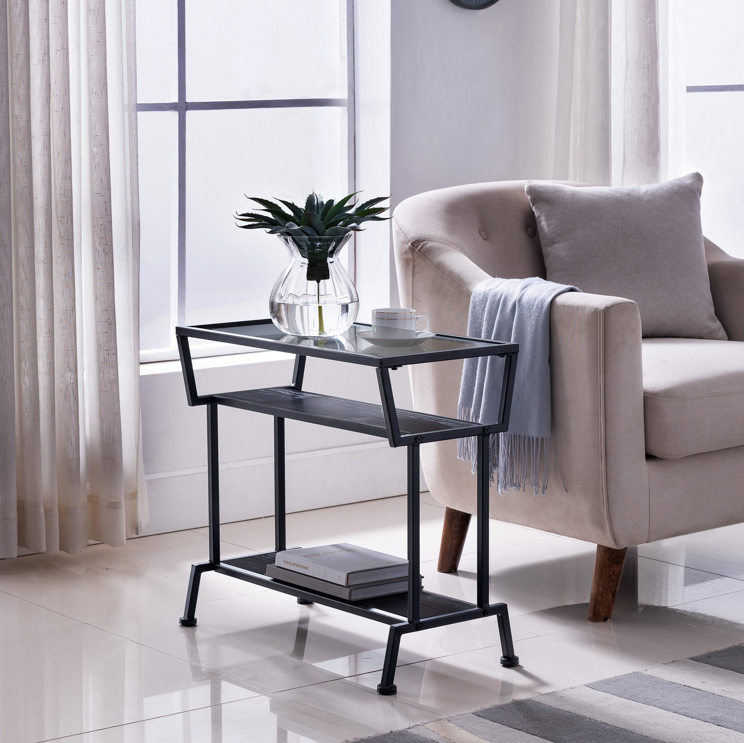 Kings Brand Furniture - Dosamantes Side End Table with Storage Shelves - Black