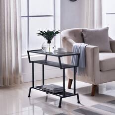 Front. Kings Brand Furniture - Kings Brand Furniture - Dosamantes Side End Table with Storage Shelves - Black.