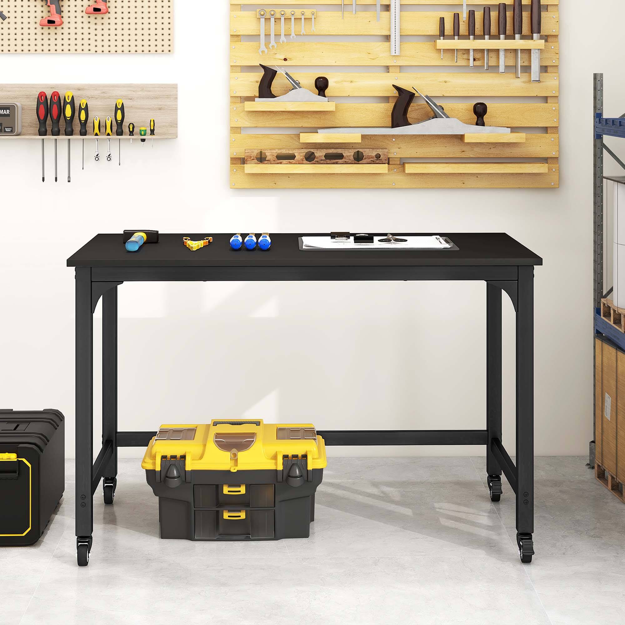 Alt View 14. Costway - Metal Framed Computer Desk with Wood Tabletop - Black.