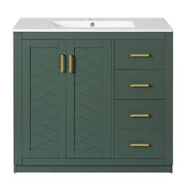 Boyel Living - 36 Inch Solid Wood Bathroom Vanity with Ceramic Sink and Three Drawers - Green