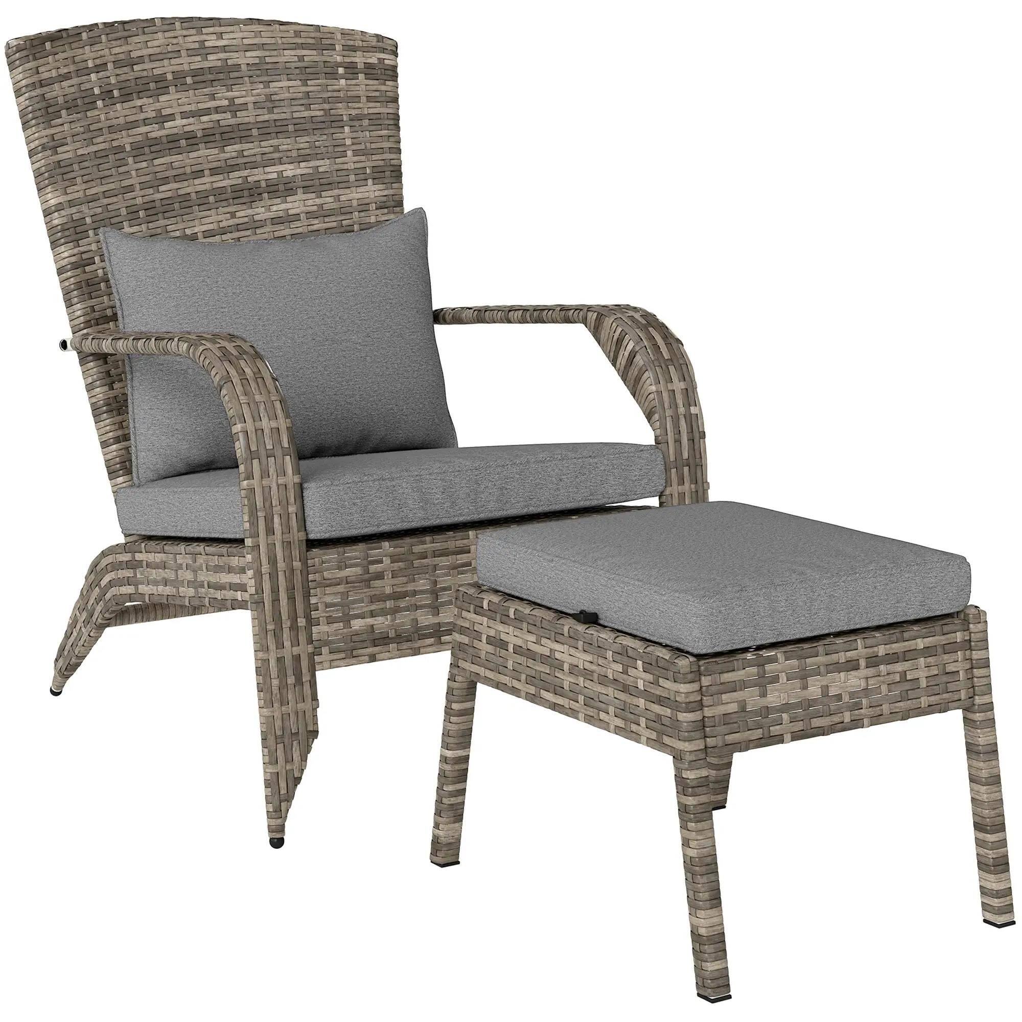 Angle. Resenkos - Resenkos Wicker Adirondack Fire Pit Chair Ottoman Set, Comfortable Outdoor Lounge, Gray, Perfect for Relaxing,Gray - Gray.