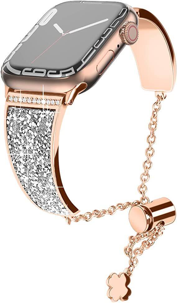 Front. Worryfree Gadgets - Worryfree Gadgets Metal Bling Band Compatible w/ Apple Watch Band Stainless Steel w/ Crystals - Rose Gold.