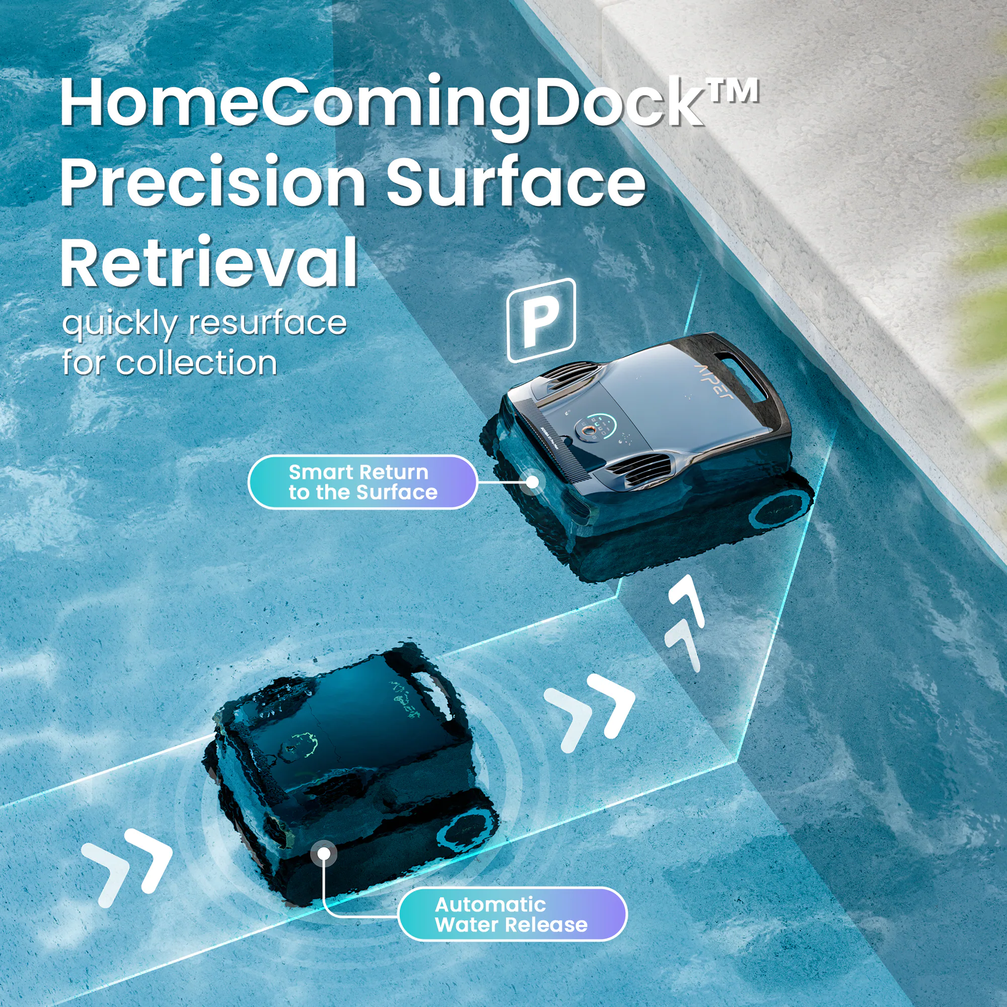 HomeComingDock™ Precision Surface Retrieval  
quickly resurface for collection  

Smart Return to the Surface  

Automatic Water Release