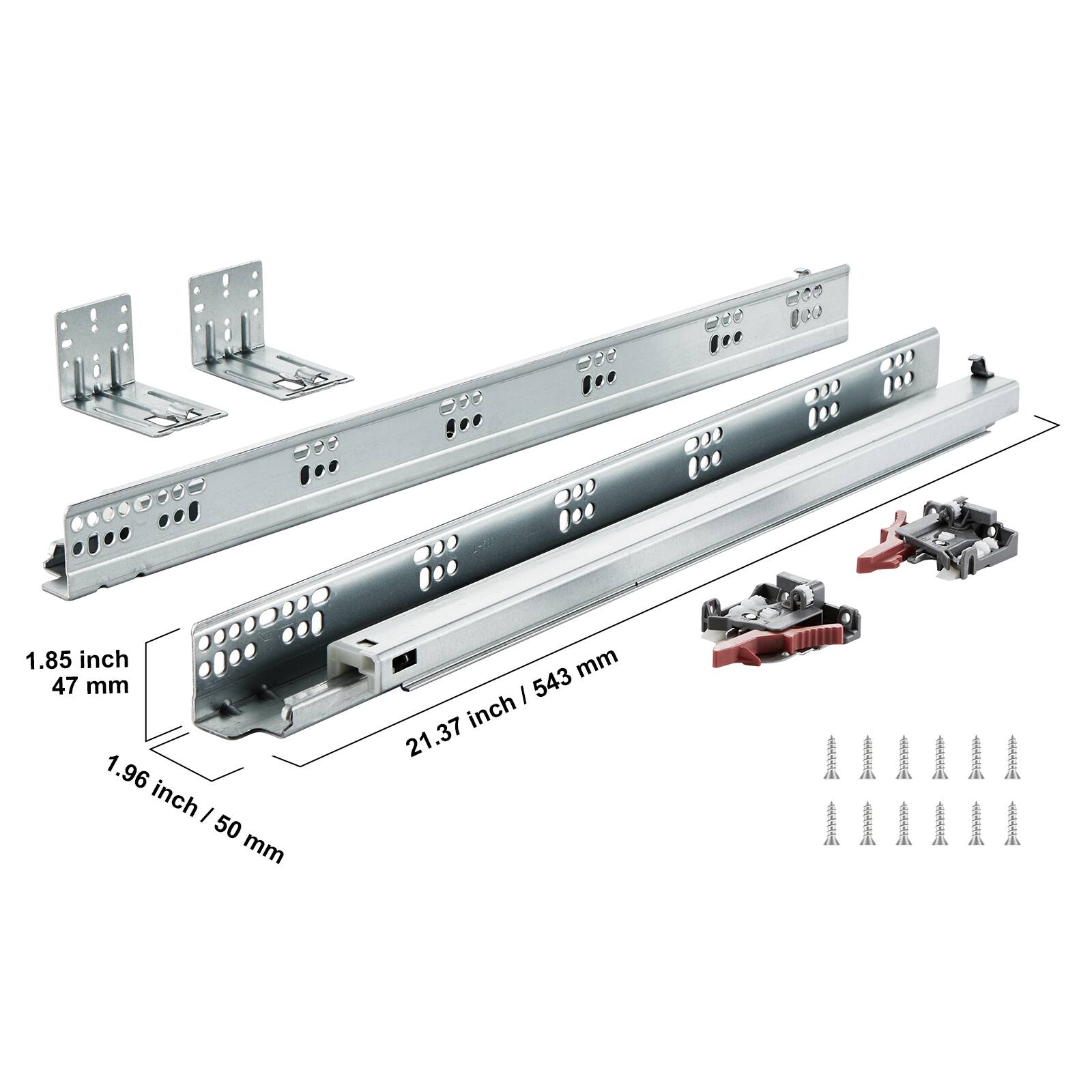 1.85 inch / 47 mm  
1.96 inch / 50 mm  
21.37 inch / 543 mm