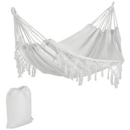 Outsunny - Large Boho Hammock with Macrame Tassel Fringe, Includes Carrying Bag - White