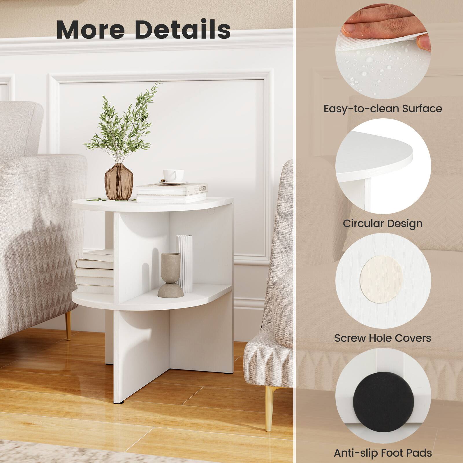 More Details

- Easy-to-clean Surface
- Circular Design
- Screw Hole Covers
- Anti-slip Foot Pads