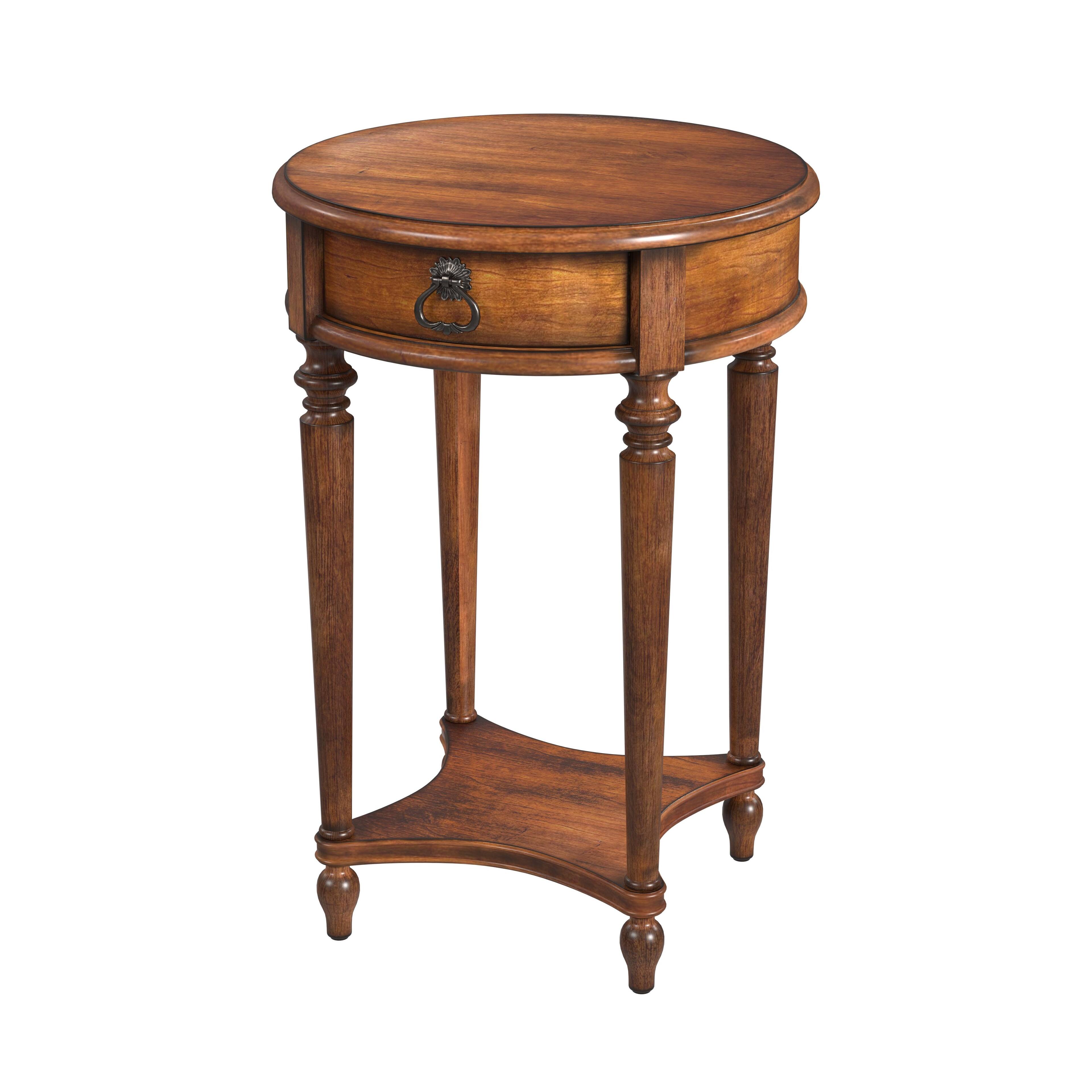 Front. Butler Specialty - Jules 17.5 in. W Round Wood 1 Drawer End Table with Lower Open Shelf - Medium Brown.