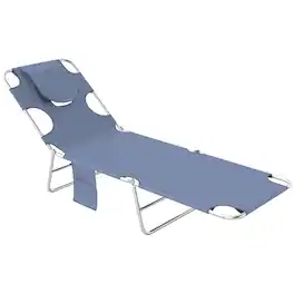 Outsunny - Folding Beach Lounge Chair with Face Hole and Arm Slots, 5-level Adjustable Sun Lounger Tanning Chair - Gray