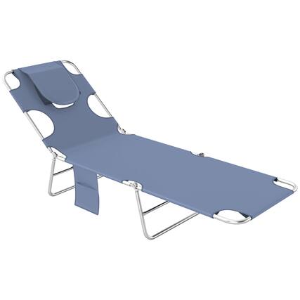 Front. Outsunny - Folding Beach Lounge Chair with Face Hole and Arm Slots, 5-level Adjustable Sun Lounger Tanning Chair - Gray.