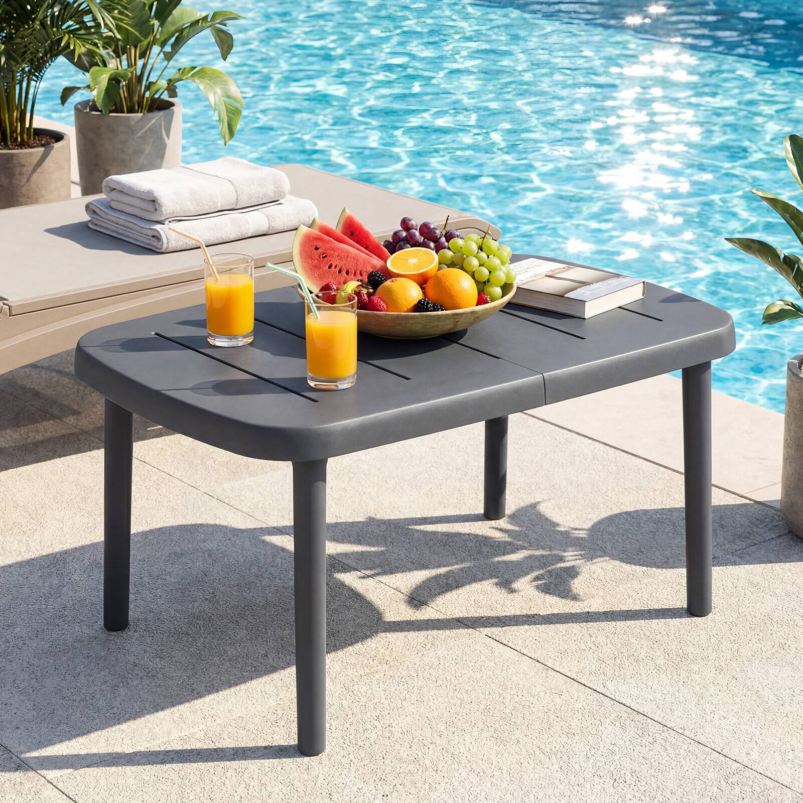 Alt View 1. Gymax - Gymax Outdoor Coffee Table Rectangular Patio Storage Table w/ Aluminum Alloy Rods - Gray.