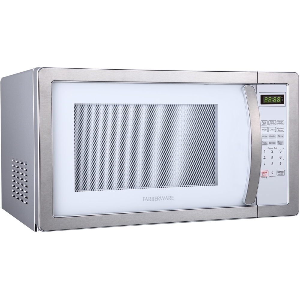 Left View: Farberware - Classic 1.1 Cu. Ft. Countertop Microwave Oven - Platinum white