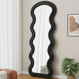 Kadyn - Flannel Wave Full Length Floor Mirror, Stylish Wall-Mounted/Freestanding Mirror for Bedroom/Living Room Decor, Black