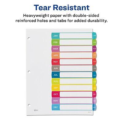 Tear Resistant  
Heavyweight paper with double-sided reinforced holes and tabs for added durability.

JAN  
FEB  
MAR  
APR  
MAY  
JUN  
JUL  
AUG  
SEP  
OCT  
NOV  
DEC