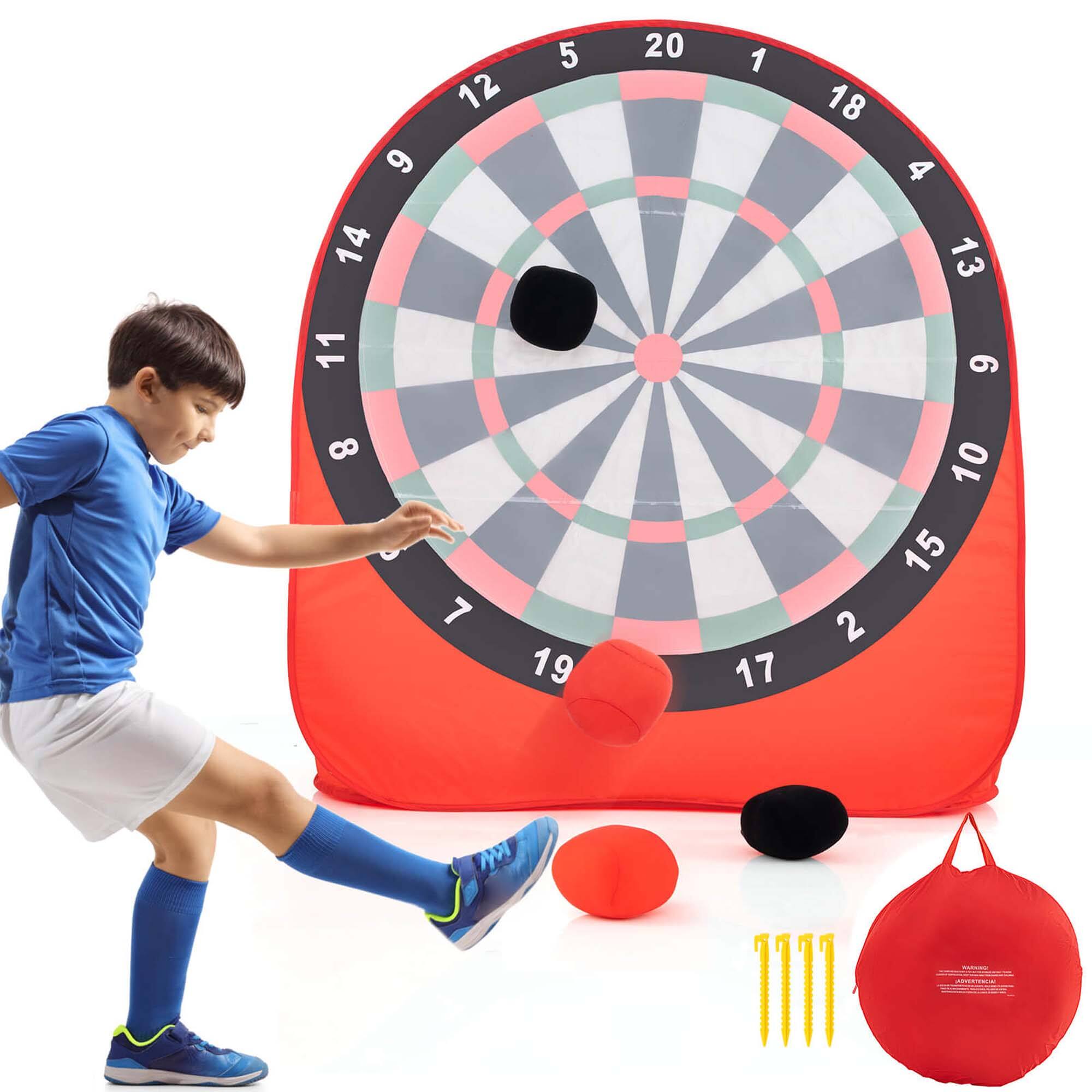 Front. Costway - Large Dart Board for Kids with 4 Kick Balls, Carrying Bag Giant Outdoor Kick Red - Red.