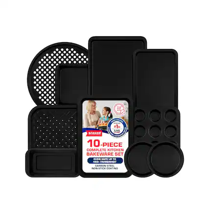 BAKKEN #10 BAKKEN COOKWARD ILACE PAATwAREA BRAND | BAKEWARD a 10 10-PIECE PIECE COMPLETE KITCHEN BAKEWARE SET OVEN SAFE UP TO 450+ FAHRENHEIT CARBON STEEL NON-STICK COATING