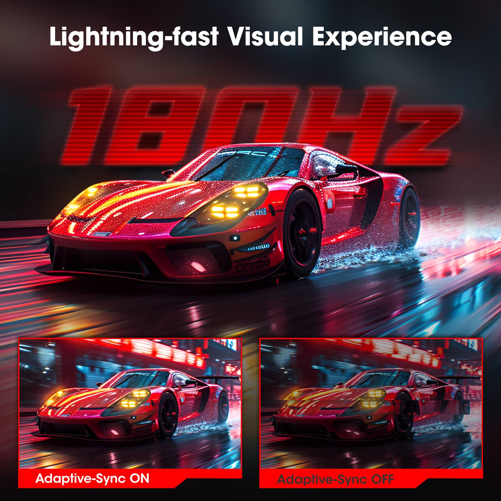 Lightning-fast Visual Experience 180Hz | Adaptive-Sync ON | Adaptive-Sync OFF