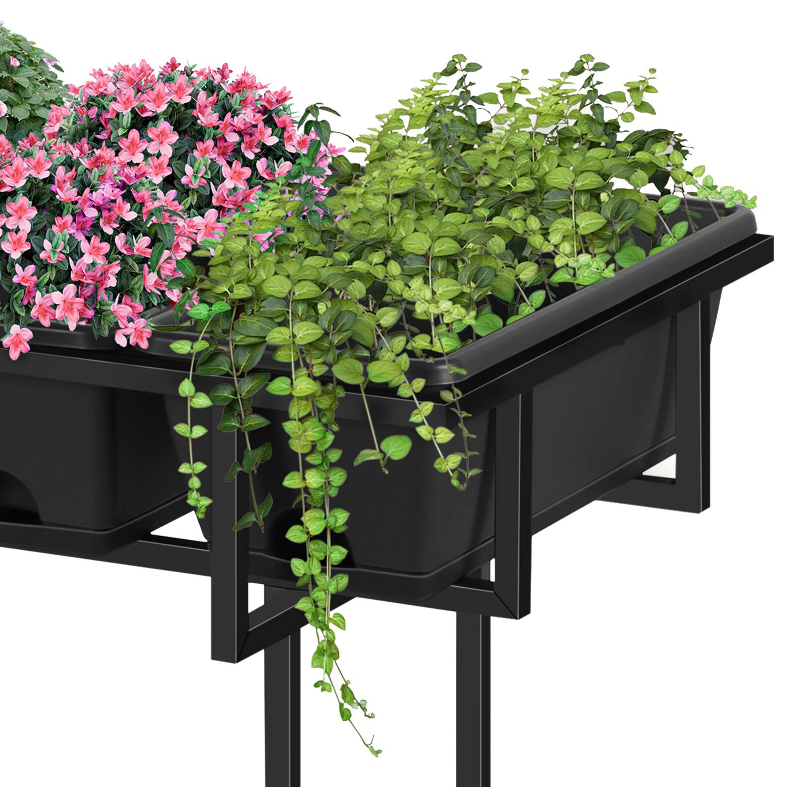 Back. Oumilen - Raised Garden Bed With 6-Pack Planter Boxes, Mobile Elevated Stand on Wheels & Storage Shelf for Veggies & Herbs.
