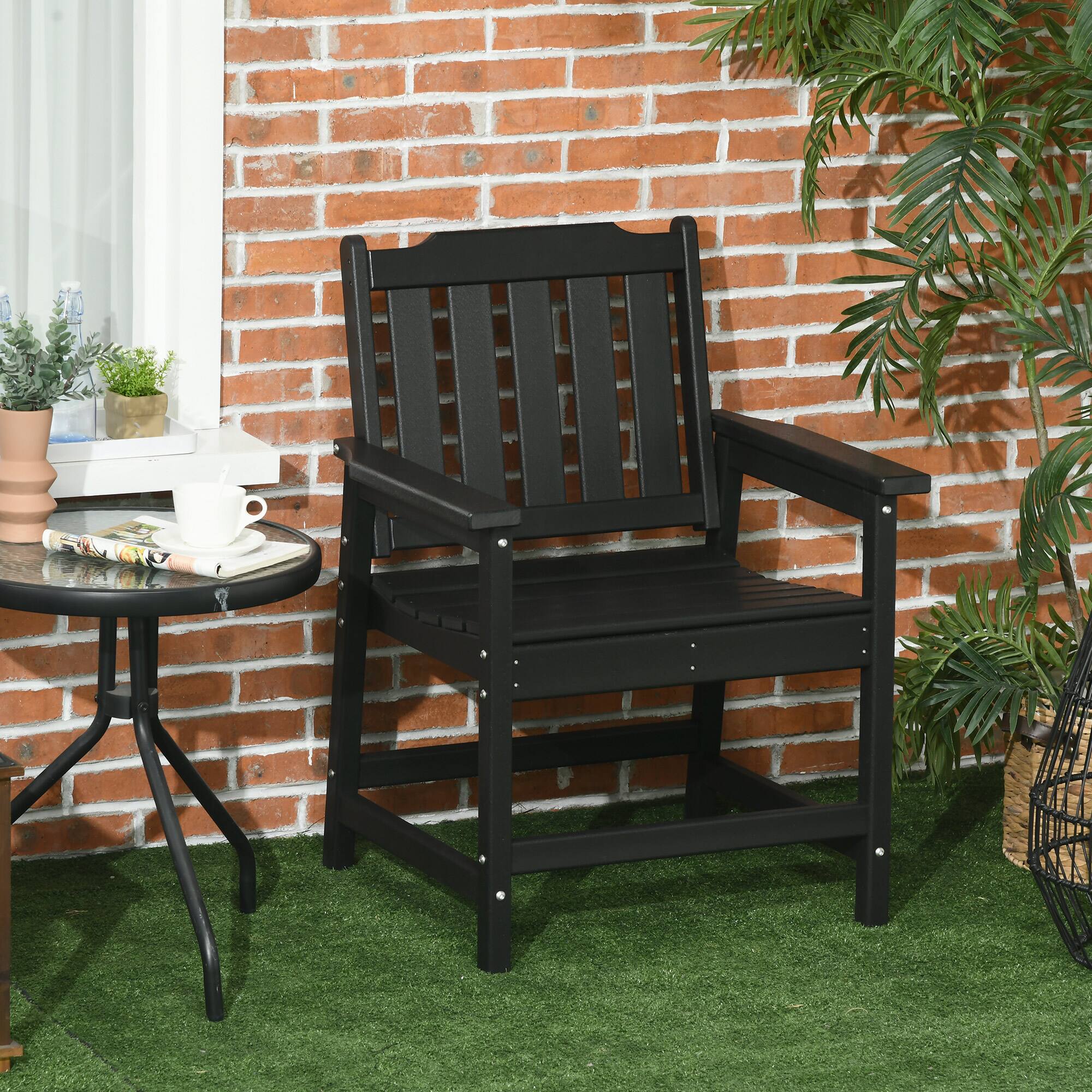 Alt View 1. Outsunny - All-Weather Patio Chair, HDPE Patio Dining Chair, Heavy Duty Wood-Like Outdoor Furniture for Garden, Backyard, Deck - Black.