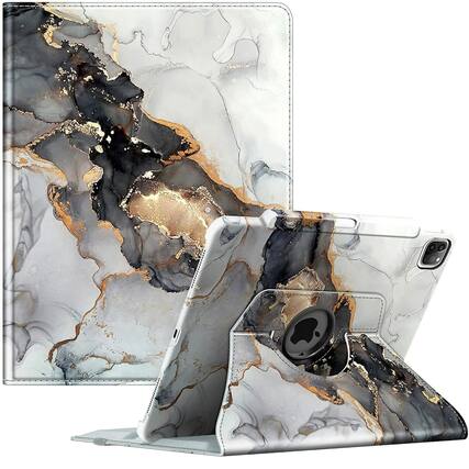 Front. Kitcheniva - Swiveling Stand Case For iPad Pro 12.9 Inch 6th 5th 4th Gen Cloudy Marble - Cloudy Marble.