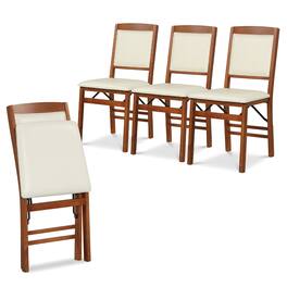 Costway - 4 Pack Folding Dining Chairs Foldable Chairs with PVC Padded Seat & High Backrest - Walnut