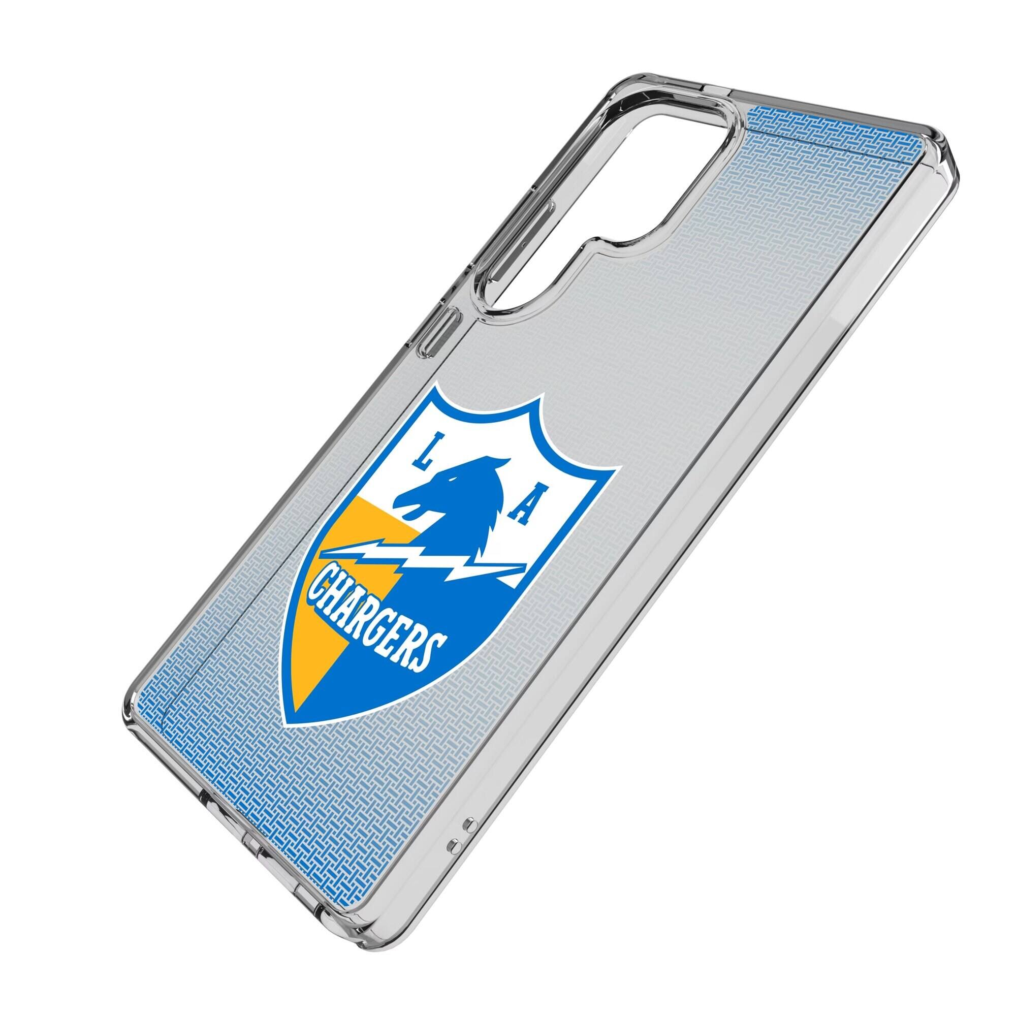 Alt View 1. Keyscaper - Los Angeles Chargers Linen Logo Galaxy Clear Case - S21 Plus - Multicolor.